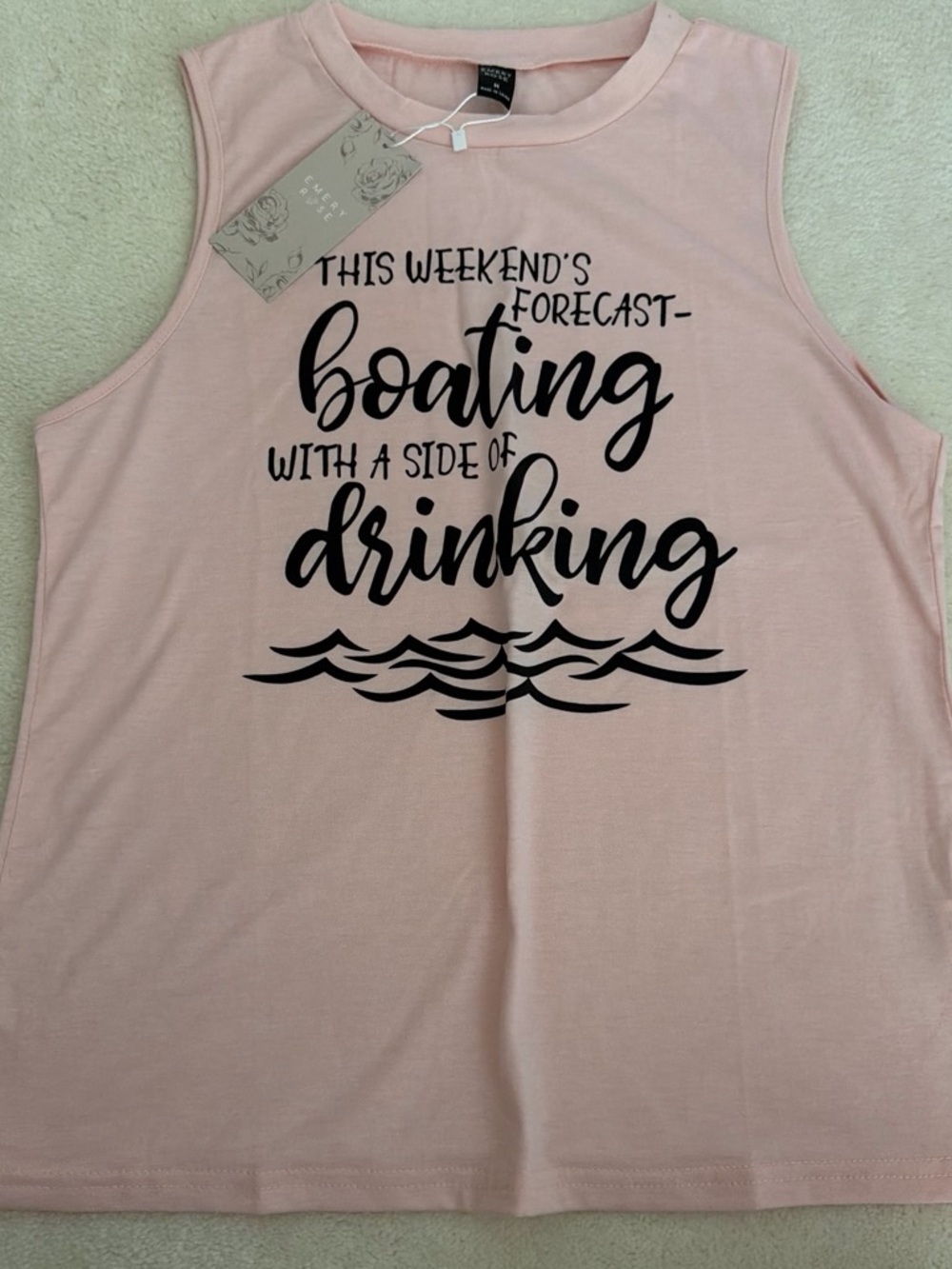 Sleeveless Graphic Tank Top - Light Pink - Boating With A Side Of Drinking
